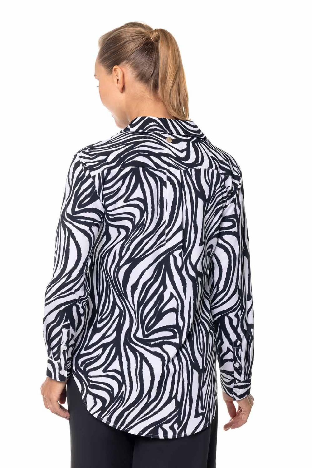 Coolibar Women's Rhodes Shirt | Black/White Running Zebra