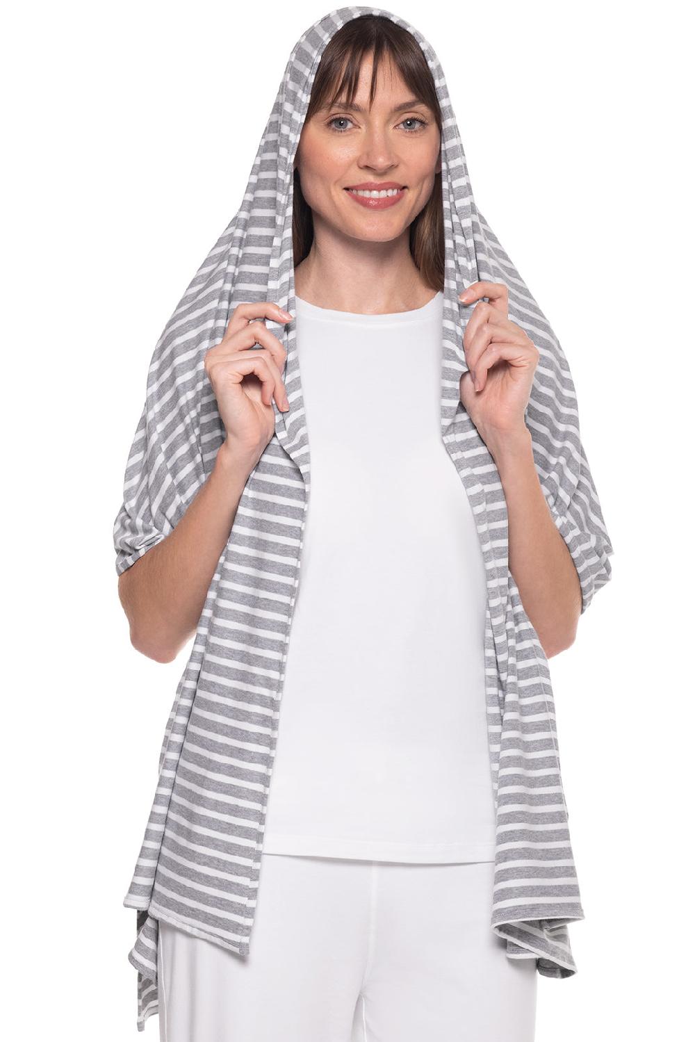 Coolibar Women's Sanibel Everyday Beach Shawl | Grey/White Stripe