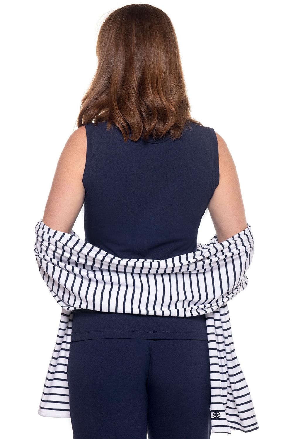 Coolibar Women's Sanibel Everyday Beach Shawl | White/Navy Stripe
