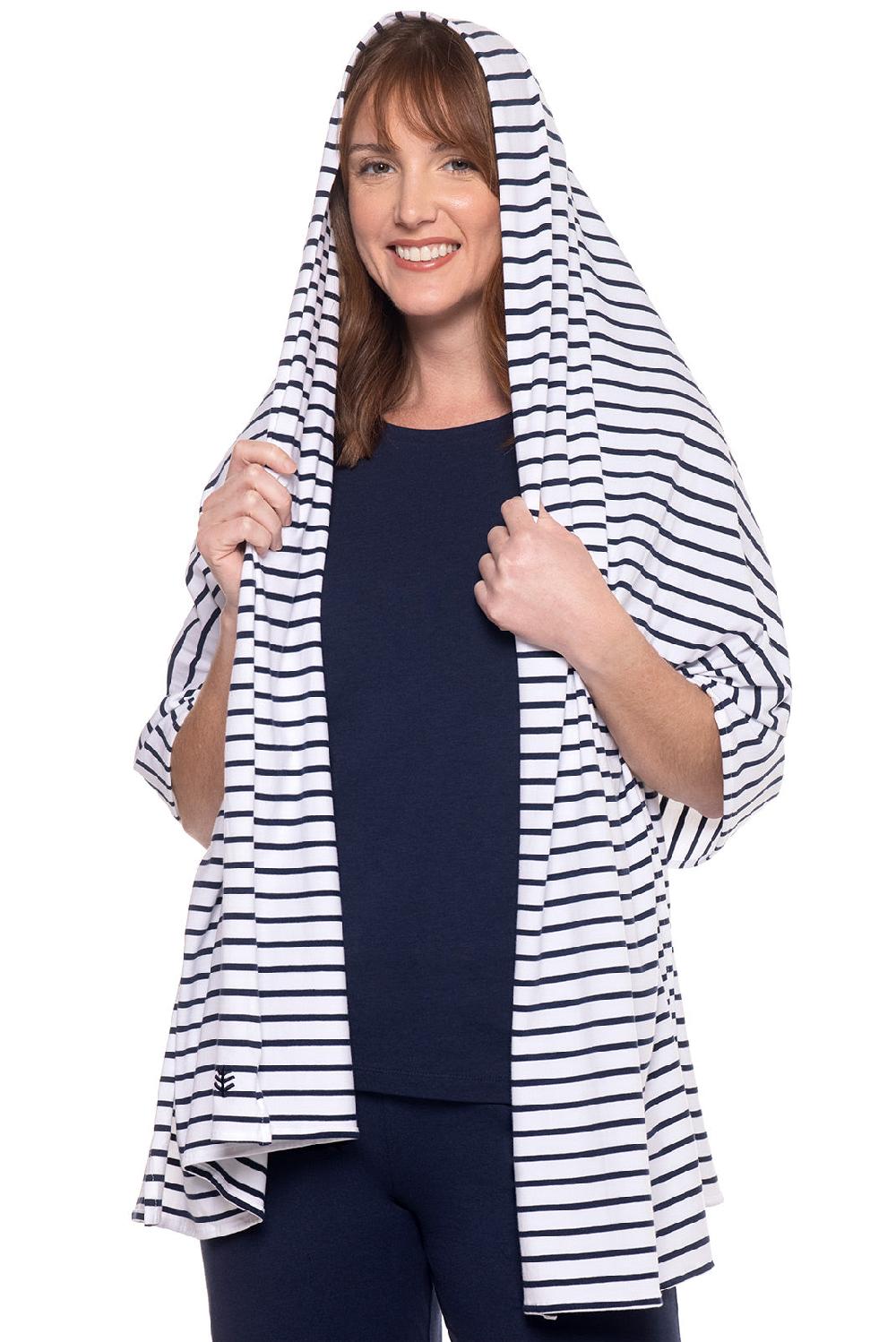 Coolibar Women's Sanibel Everyday Beach Shawl | White/Navy Stripe