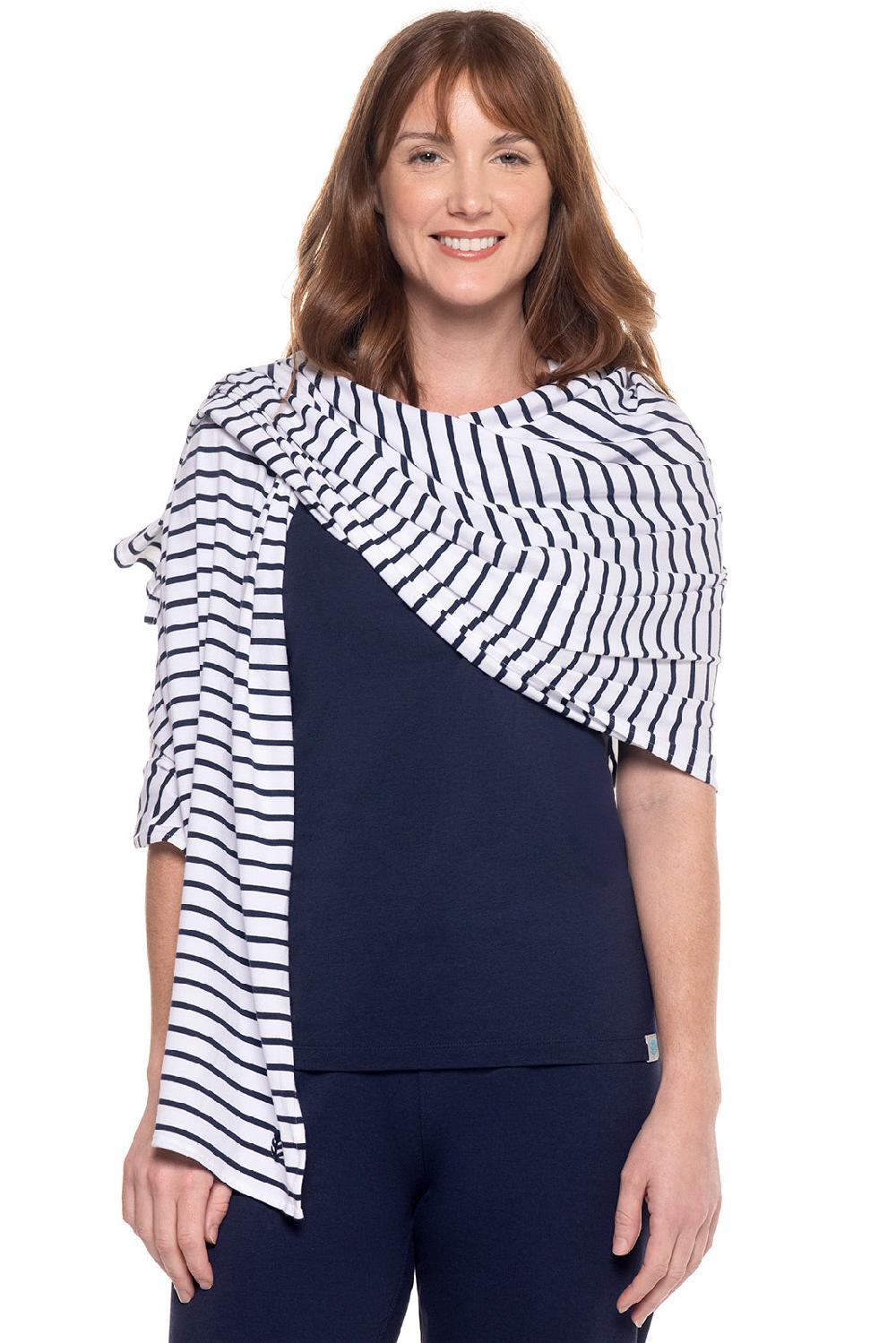 Coolibar Women's Sanibel Everyday Beach Shawl | White/Navy Stripe