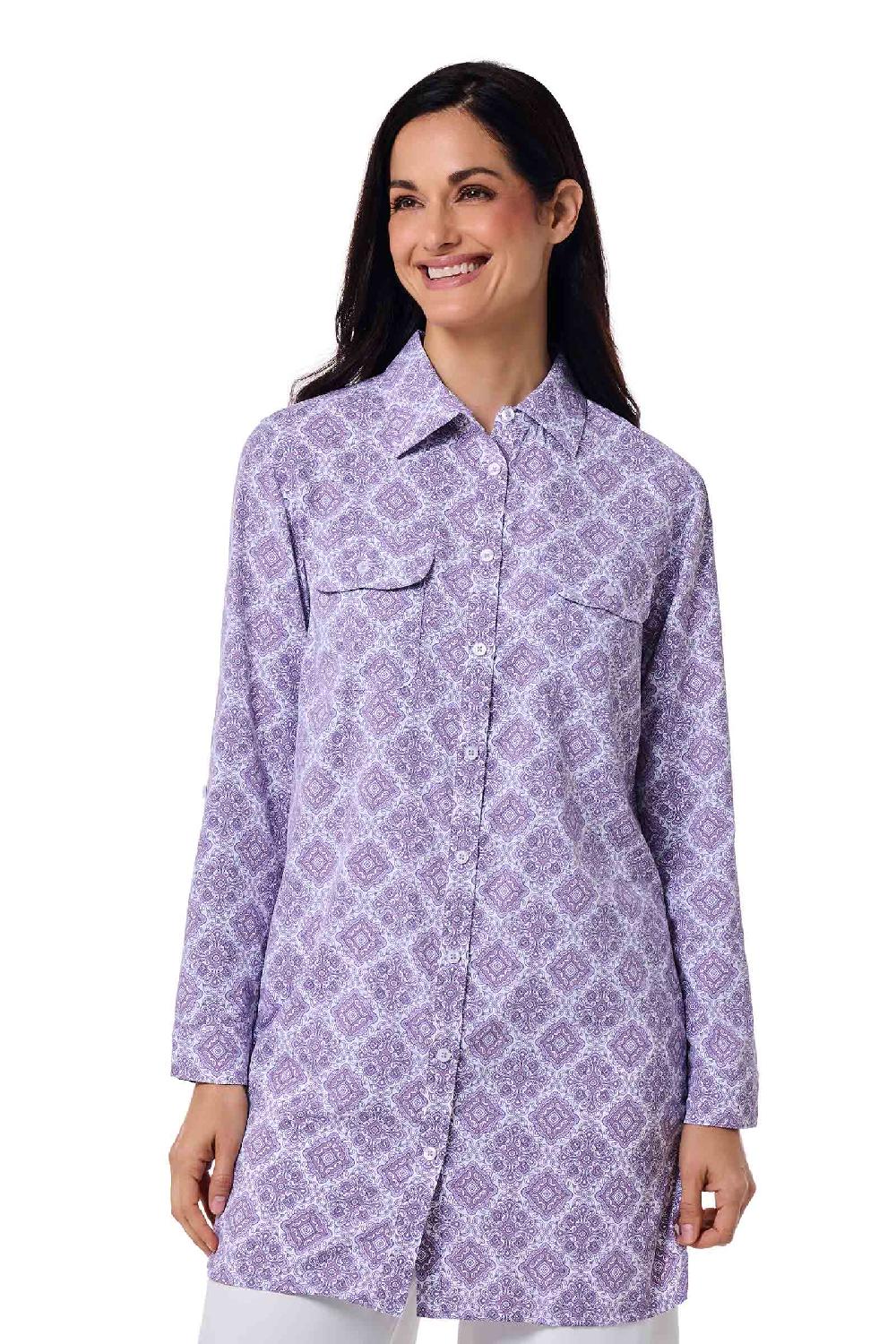 Coolibar Women's Santorini Tunic Shirt | Lavendula Diamond Mandala