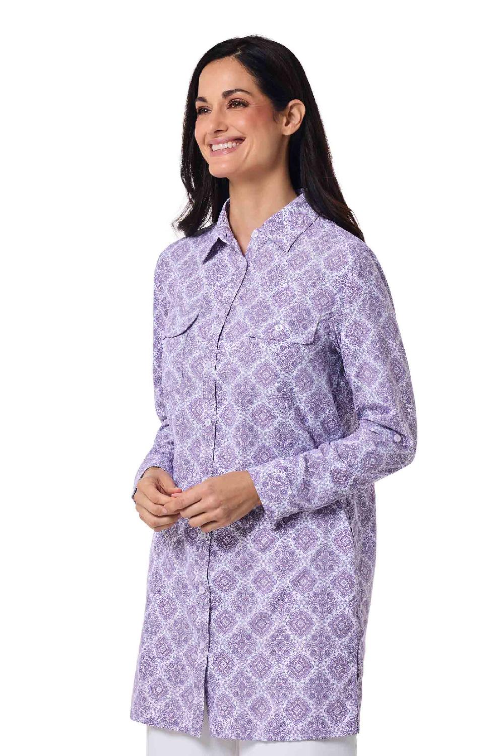Coolibar Women's Santorini Tunic Shirt | Lavendula Diamond Mandala