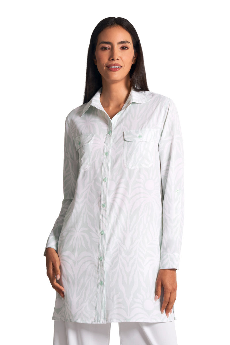 Coolibar Women's Santorini Tunic Shirt | Misty Aqua American Palm