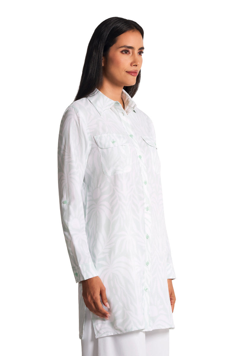 Coolibar Women's Santorini Tunic Shirt | Misty Aqua American Palm
