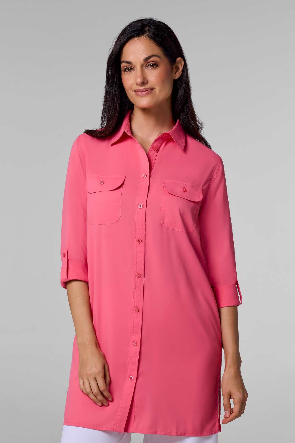 coolibar Women's Santorini Tunic Shirt | Sunkist Coral