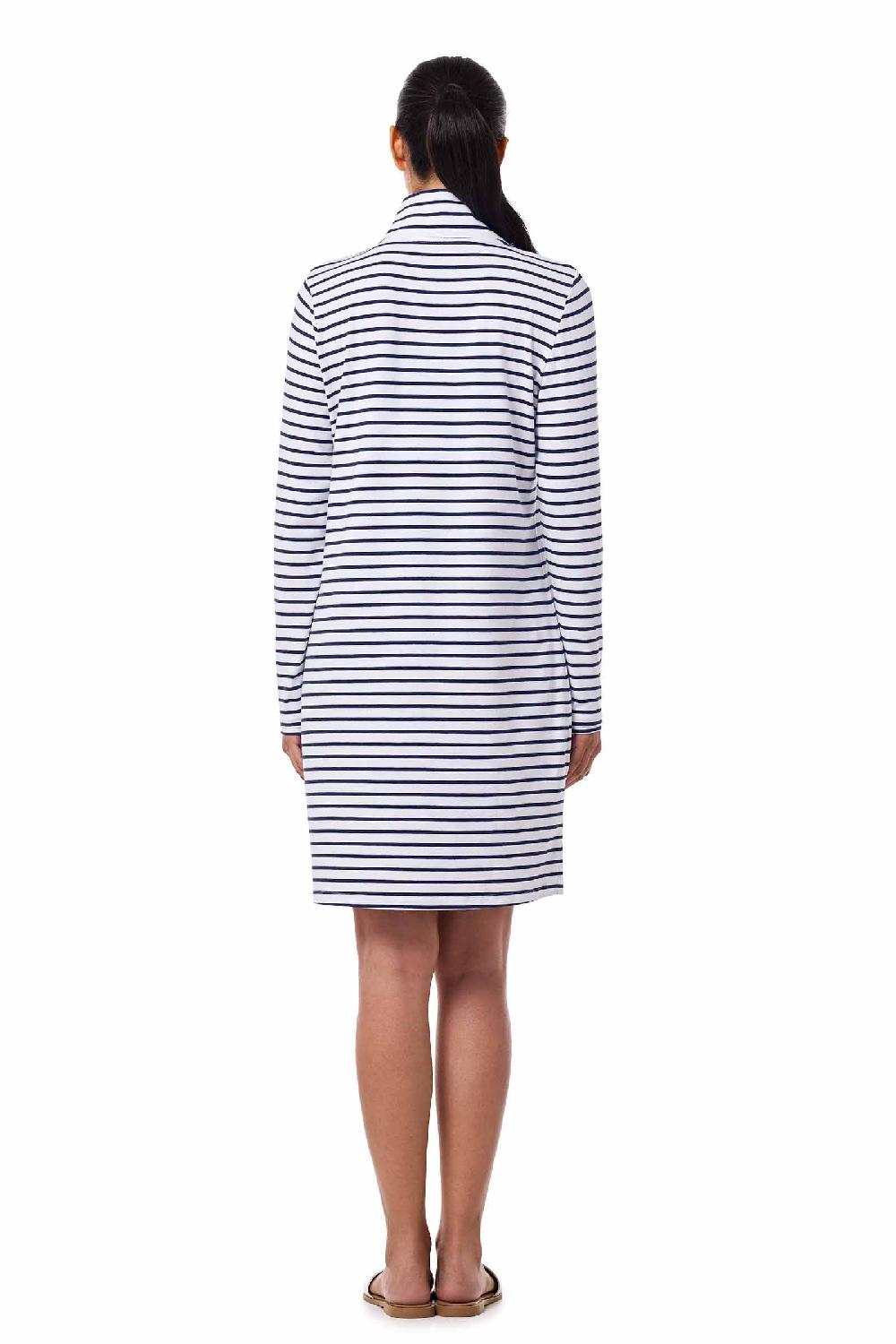 Coolibar Women's Sarasota Quarter-Zip Dress | White/Navy Stripe