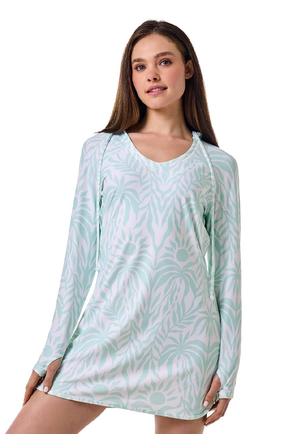 Coolibar Women's Seacoast Swim Cover-Up Dress | Honeydew American Palm