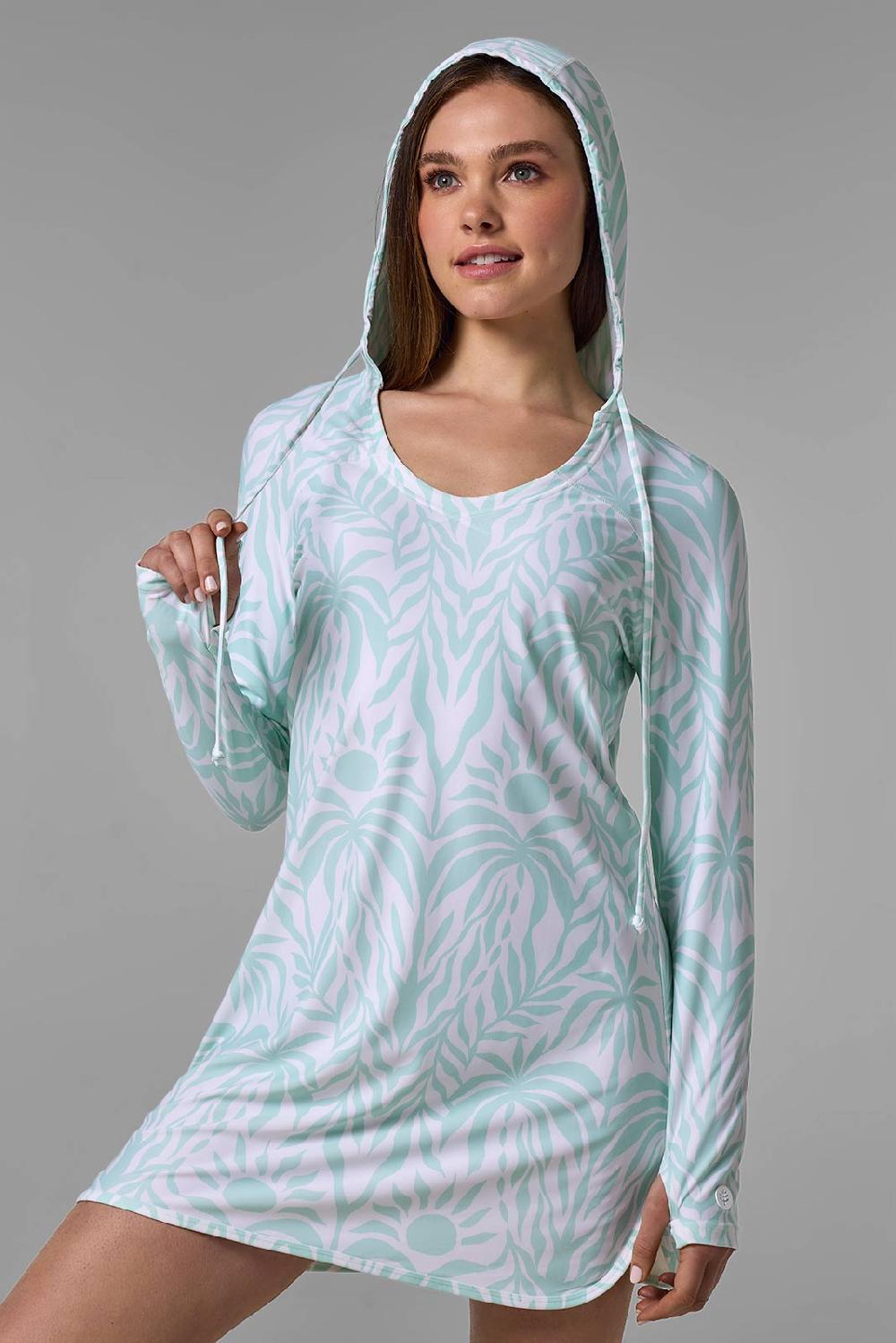 coolibar Women's Seacoast Swim Cover-Up Dress | Honeydew American Palm