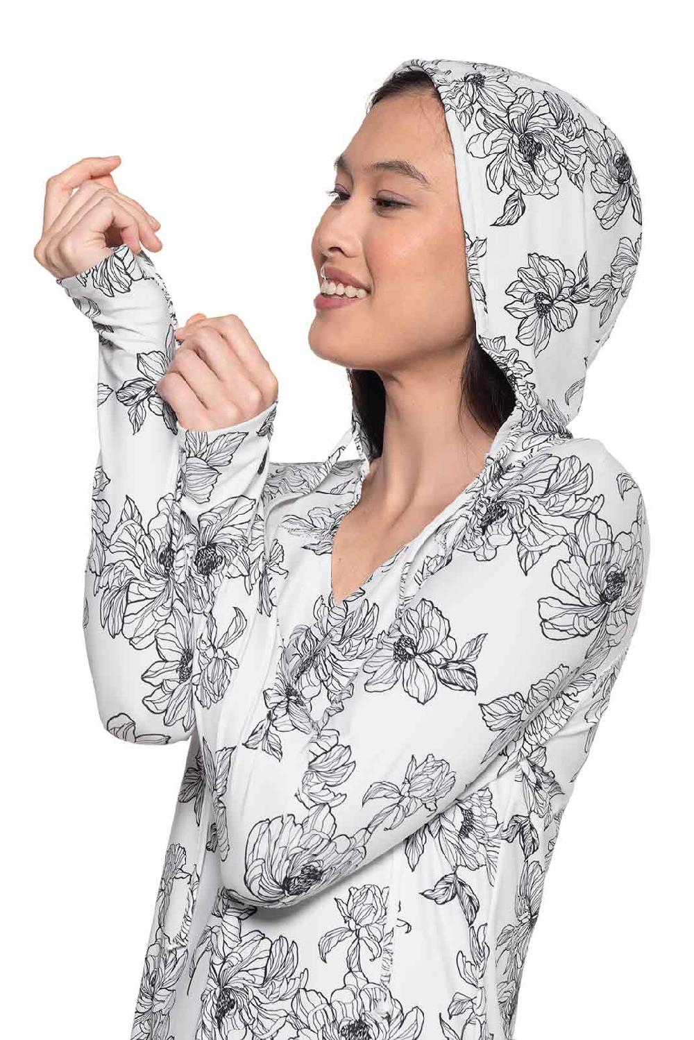 Coolibar Women's Seacoast Swim Cover-Up Dress | White/Black Perfect Peony