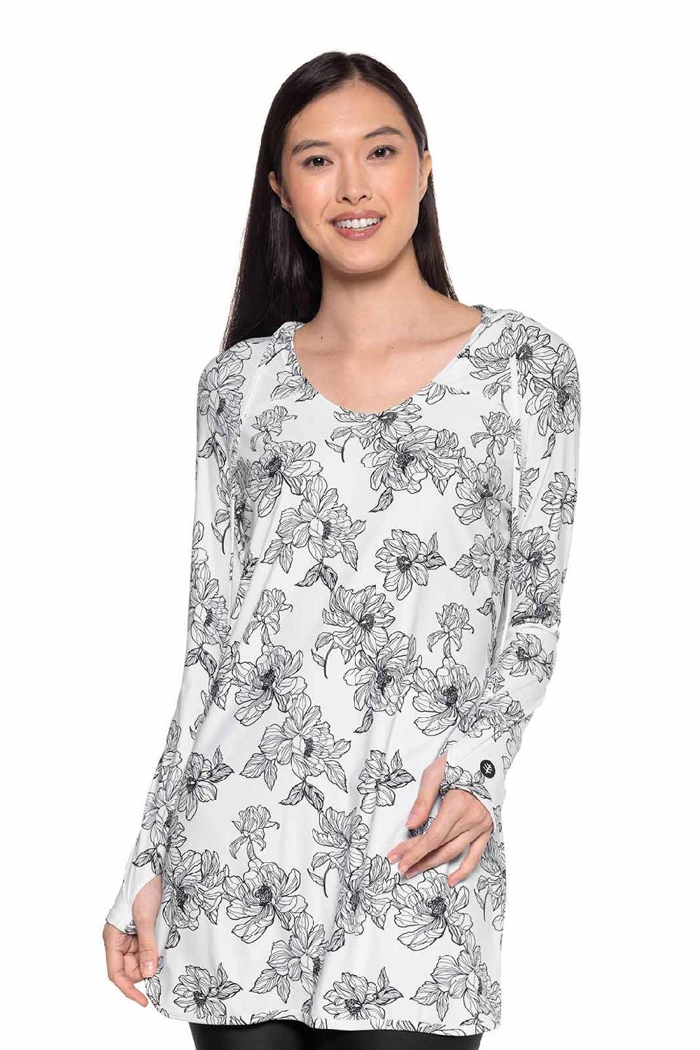 coolibar Women's Seacoast Swim Cover-Up Dress | White/Black Perfect Peony