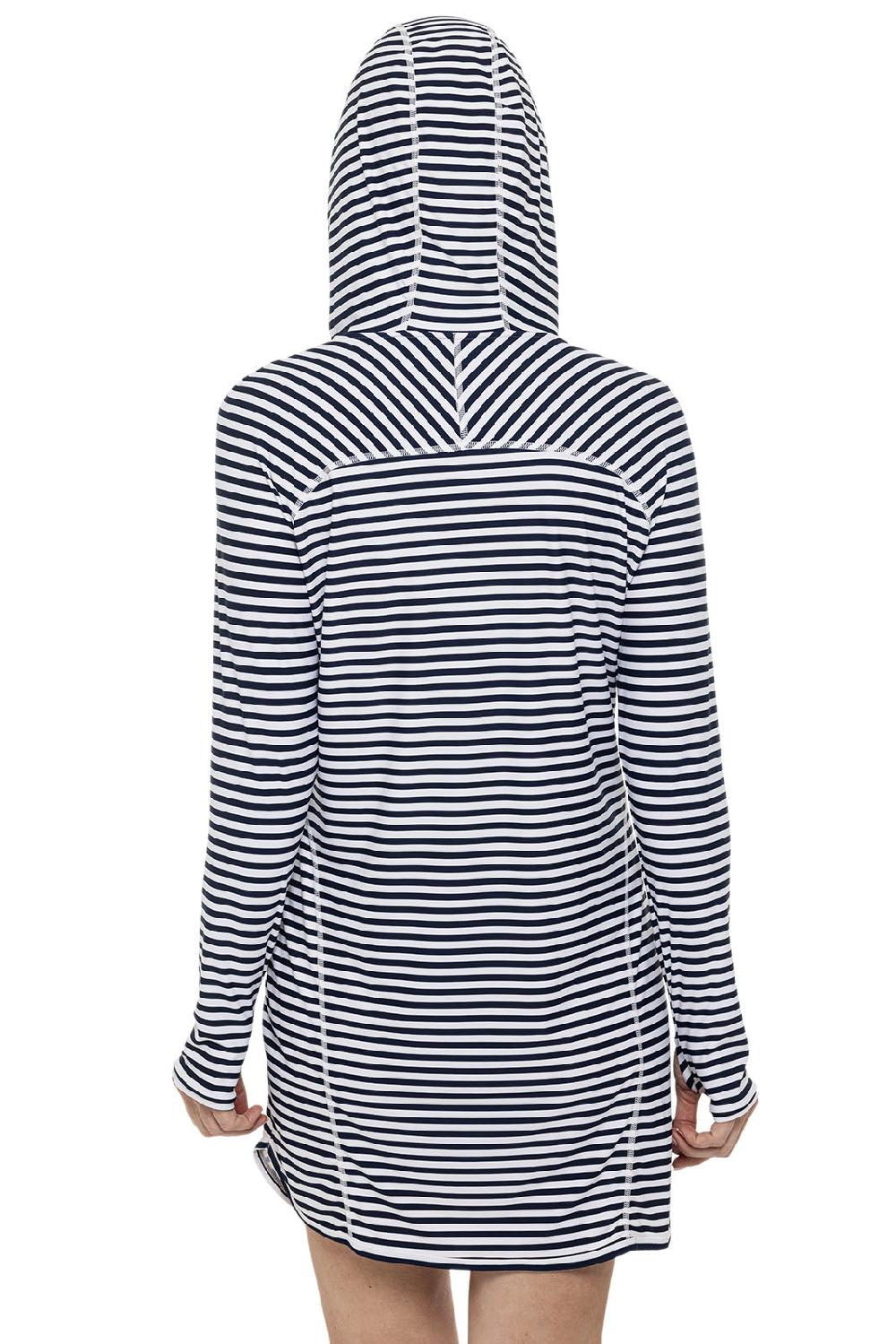 Coolibar Women's Seacoast Swim Cover-Up Dress | White/Navy Stripe