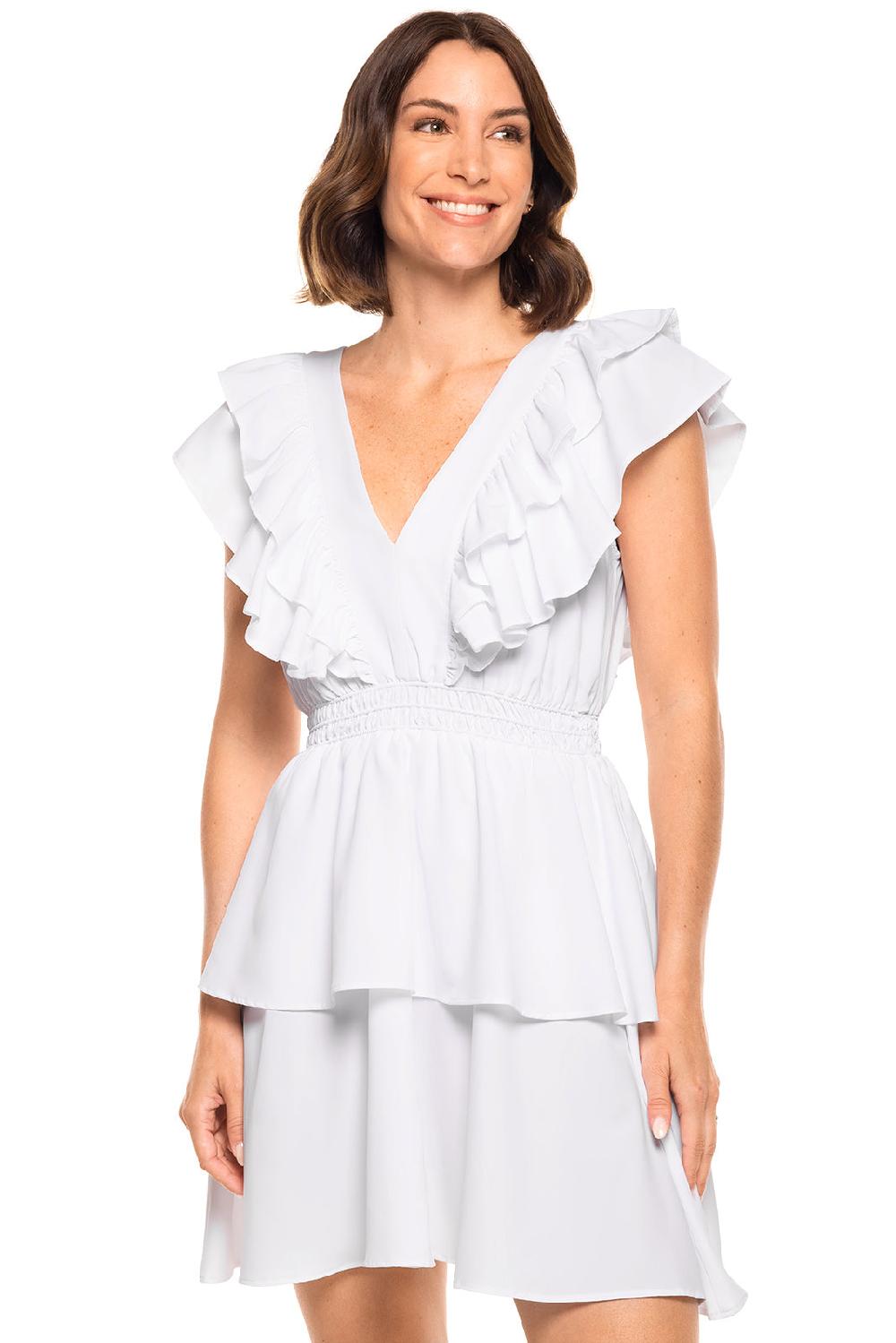 coolibar Women's South Cove V-Neck Ruffle Dress | White