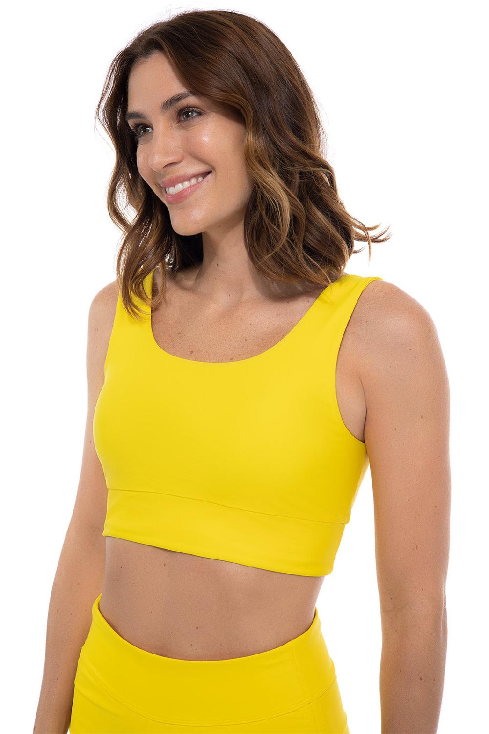 Coolibar Women's Spring Garden Crop Bikini Top | Bold Yellow