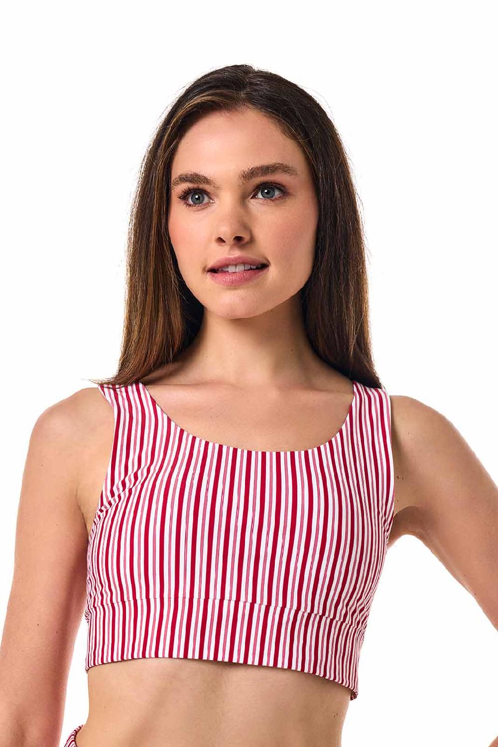Coolibar Women's Spring Garden Crop Bikini Top | Cherry Stripe
