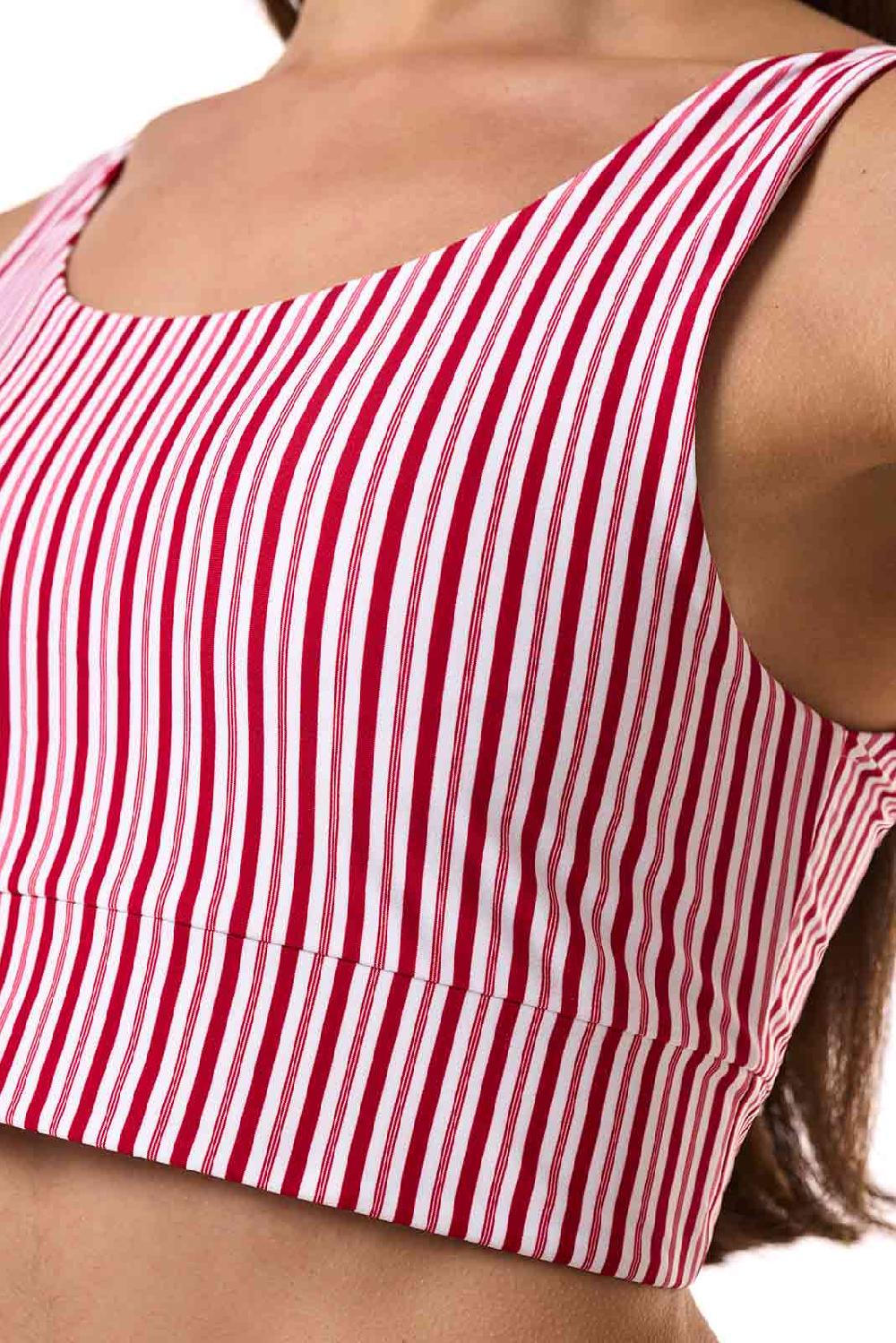 Coolibar Women's Spring Garden Crop Bikini Top | Cherry Stripe