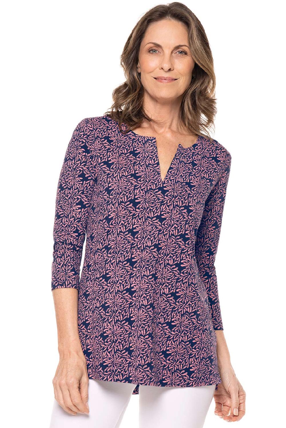 coolibar Women's St. Lucia Tunic Top | Peachy Pink Etched Flowers