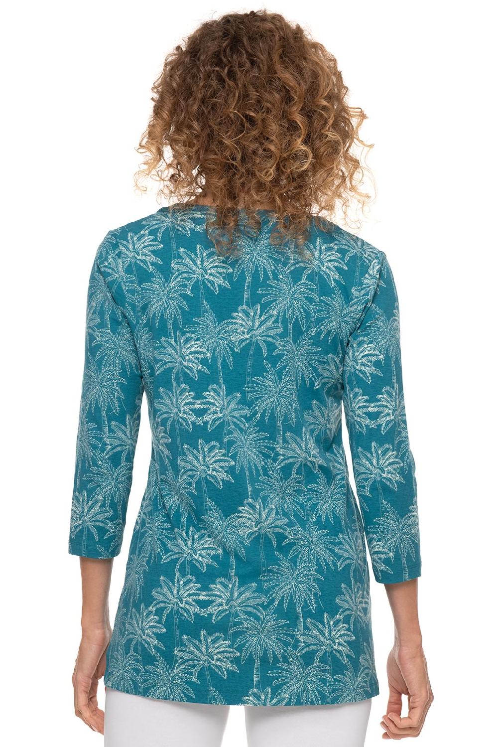 Coolibar Women's St. Lucia Tunic Top | Tahitian Teal Swaying Palms