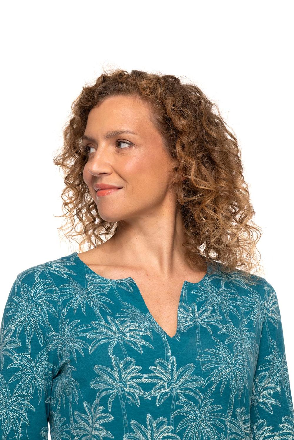 Coolibar Women's St. Lucia Tunic Top | Tahitian Teal Swaying Palms