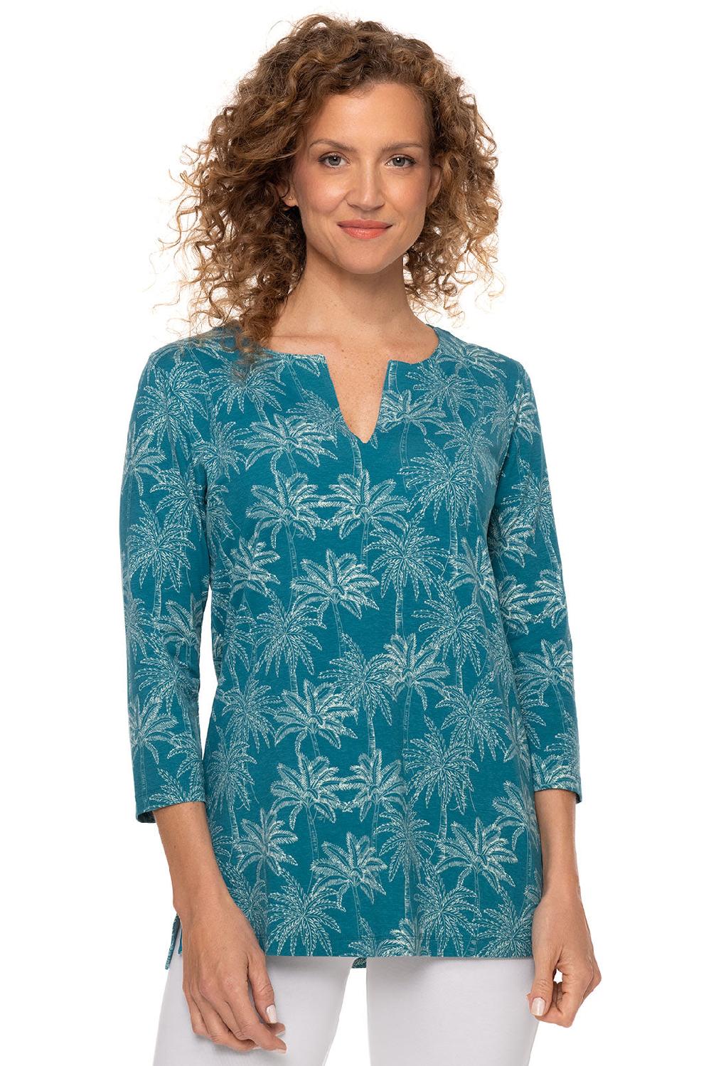 coolibar Women's St. Lucia Tunic Top | Tahitian Teal Swaying Palms