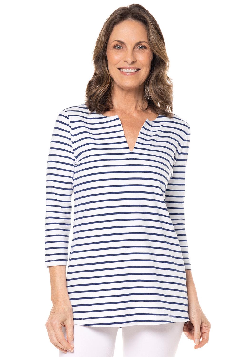 coolibar Women's St. Lucia Tunic Top | White/Navy Stripe