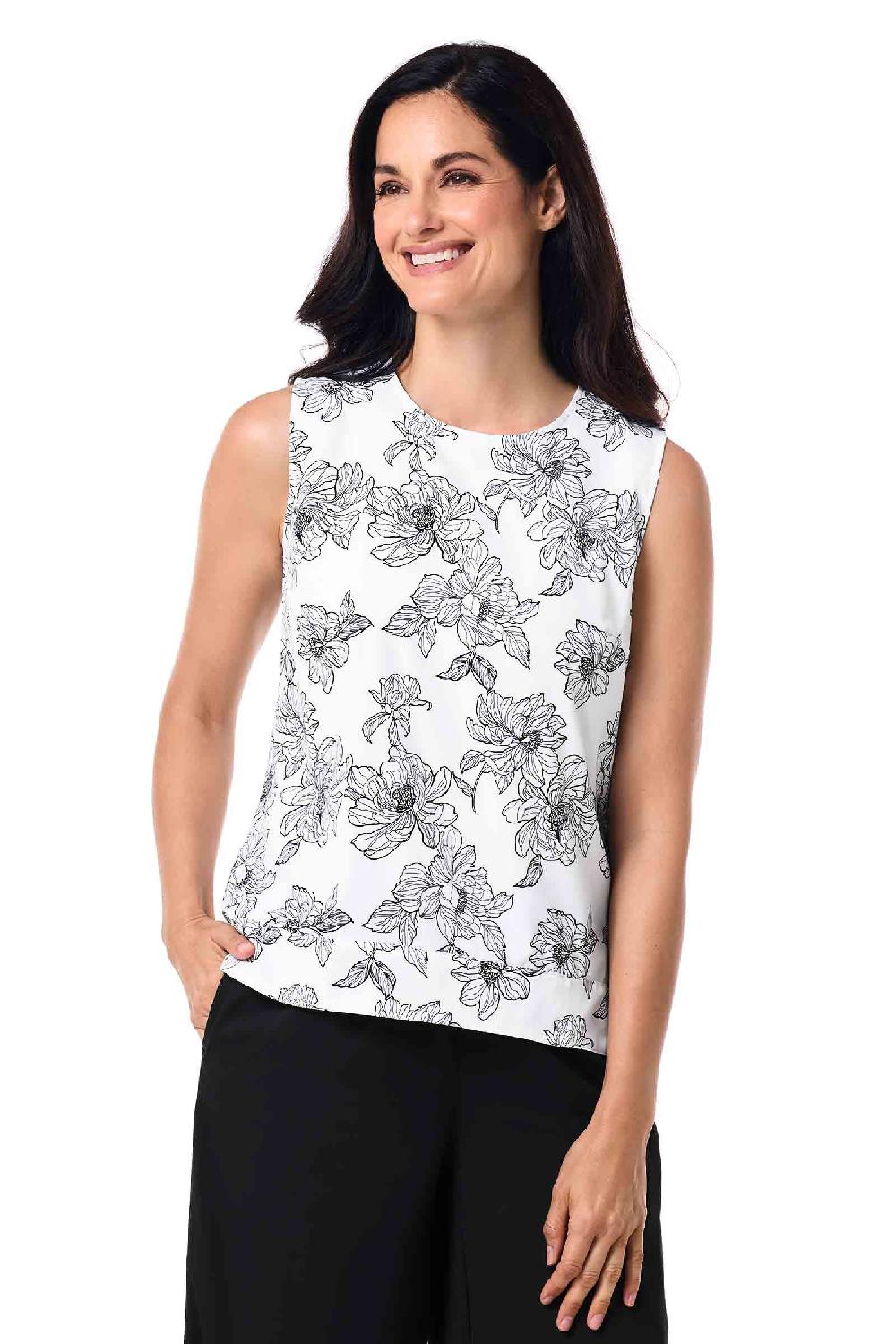 Coolibar Women's St. Tropez Swing Tank Top | White/Black Perfect Peony
