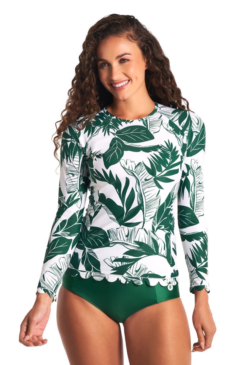 Coolibar Women's Stony Coral Scallop Long Sleeve Rash Guard | Eden Palm Paradise