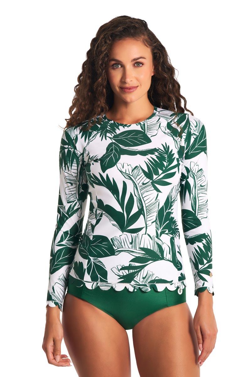 Coolibar Women's Stony Coral Scallop Long Sleeve Rash Guard | Eden Palm Paradise