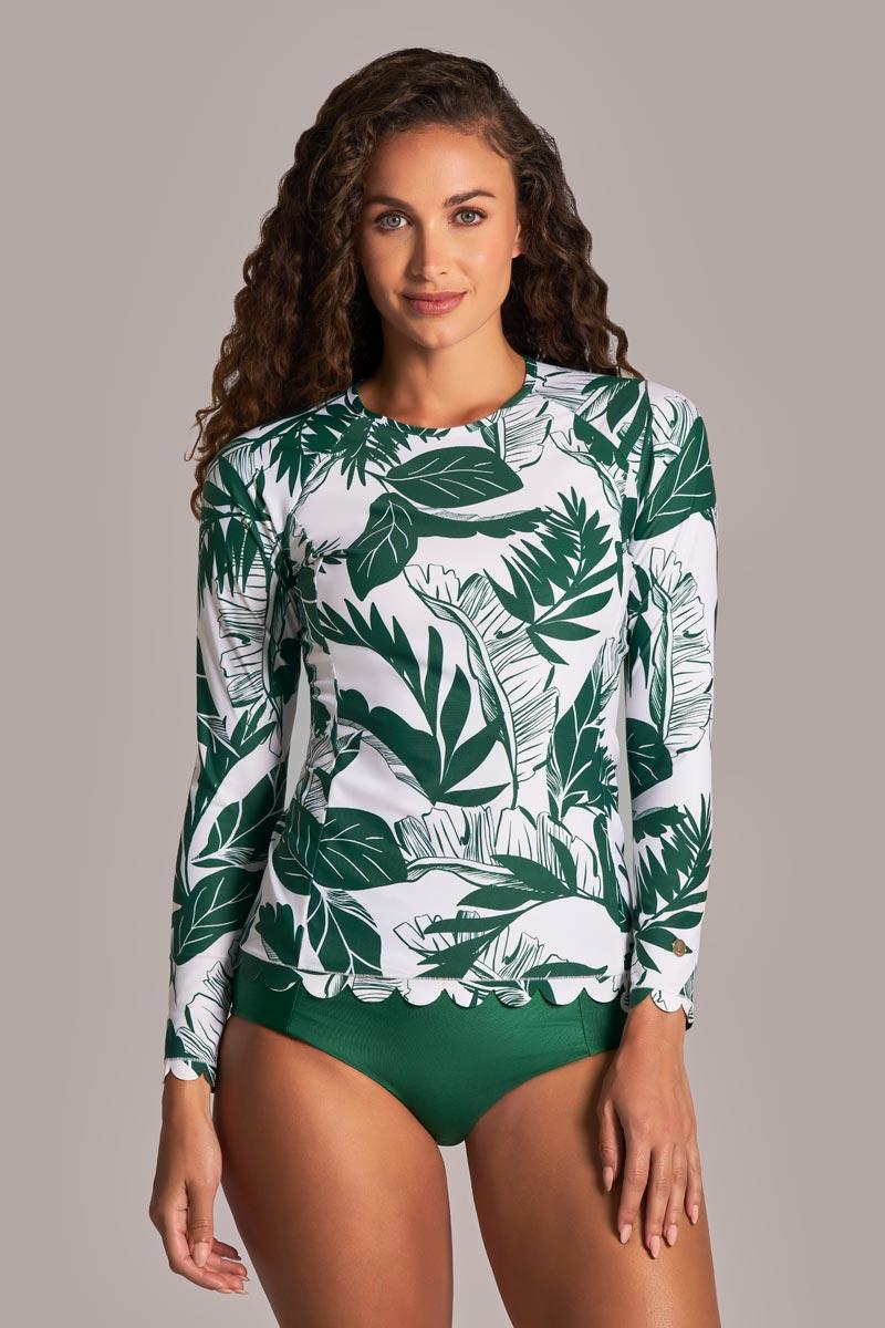 coolibar Women's Stony Coral Scallop Long Sleeve Rash Guard | Eden Palm Paradise