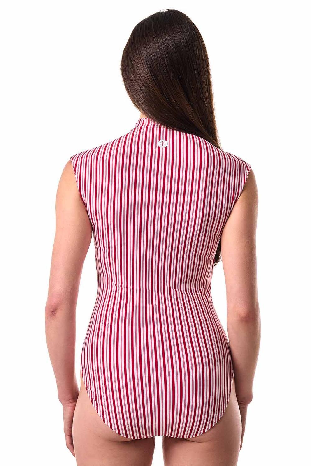 Coolibar Women's Sweetwater Cap Sleeve One Piece | Cherry Stripe