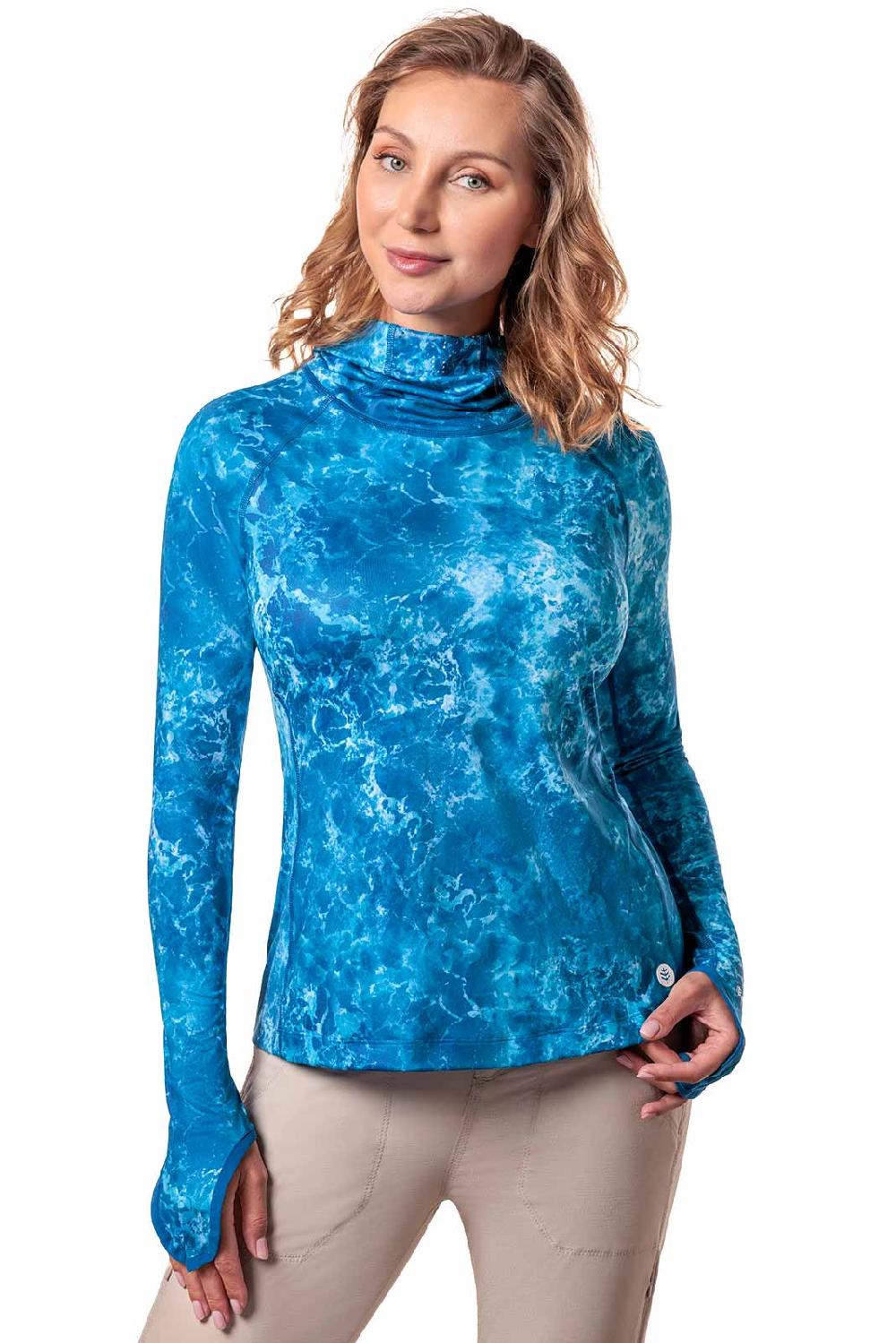 Coolibar Women's Vented Paros Fishing Hoodie | Blue Water Print