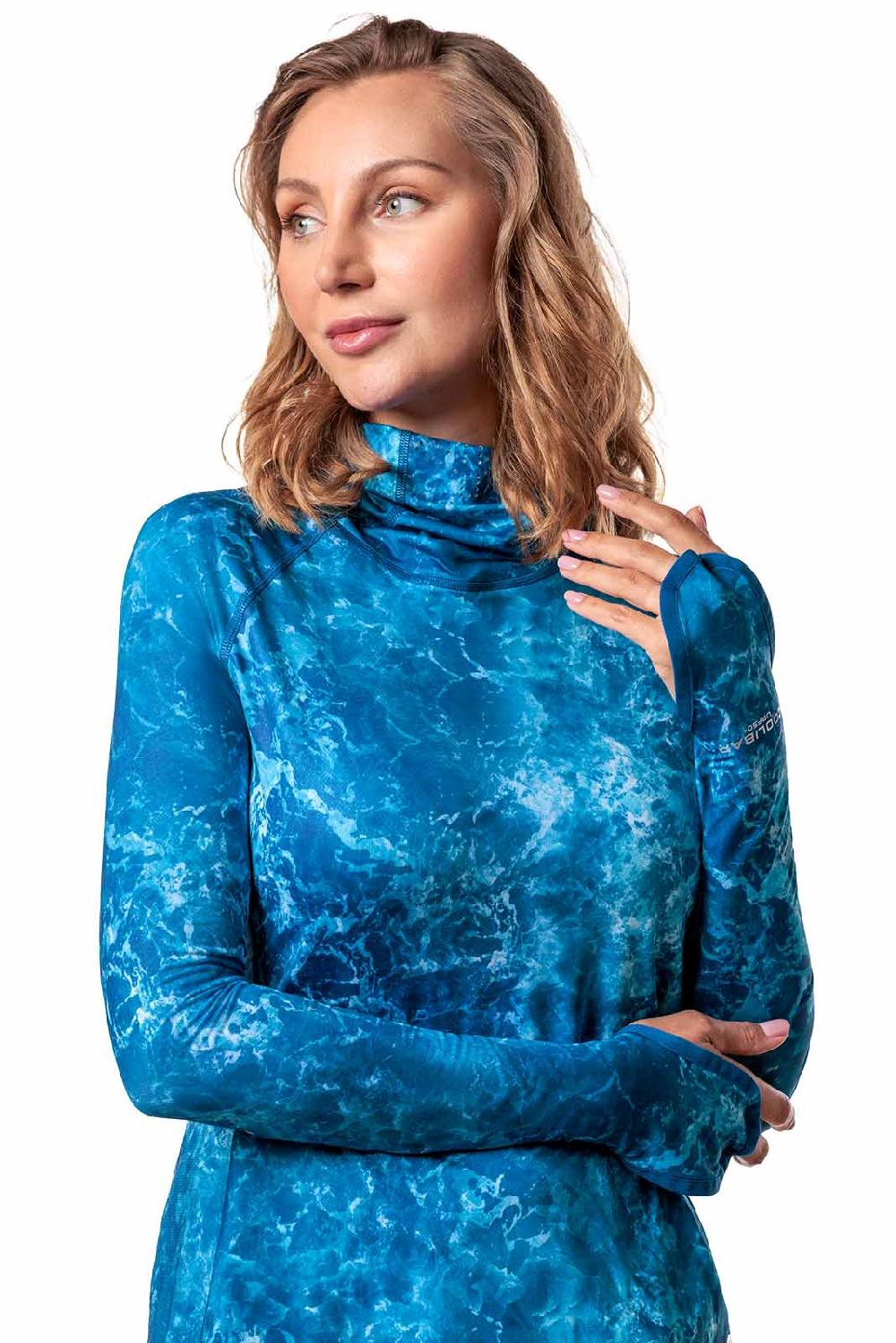 Coolibar Women's Vented Paros Fishing Hoodie | Blue Water Print