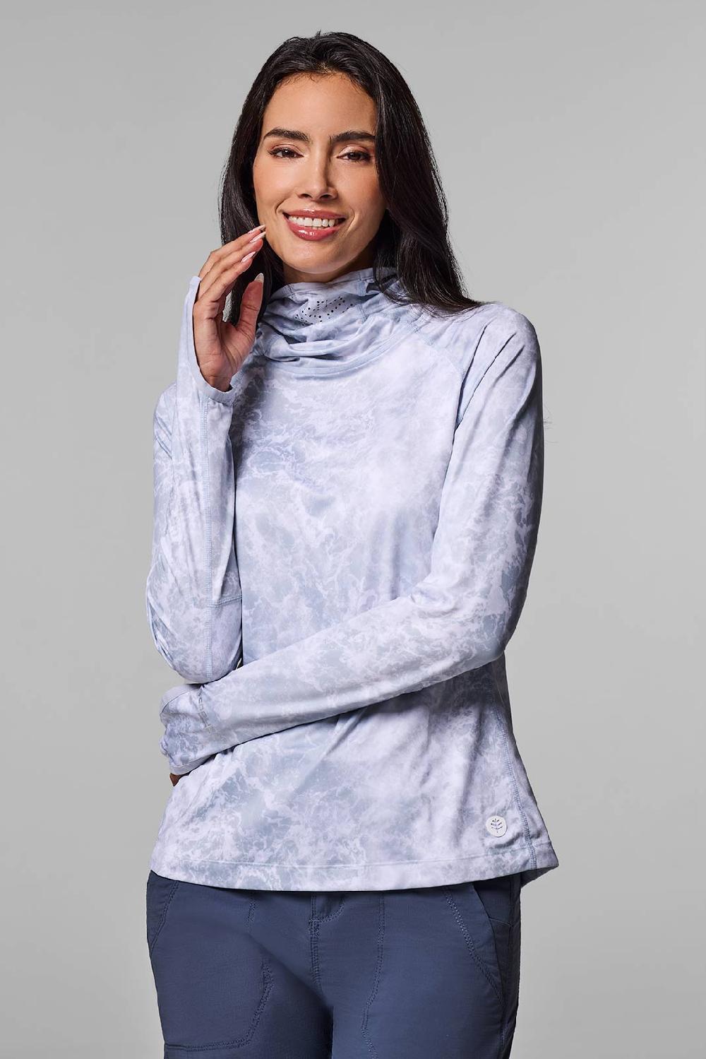 Coolibar Women's Vented Paros Fishing Hoodie | Grey Water Print