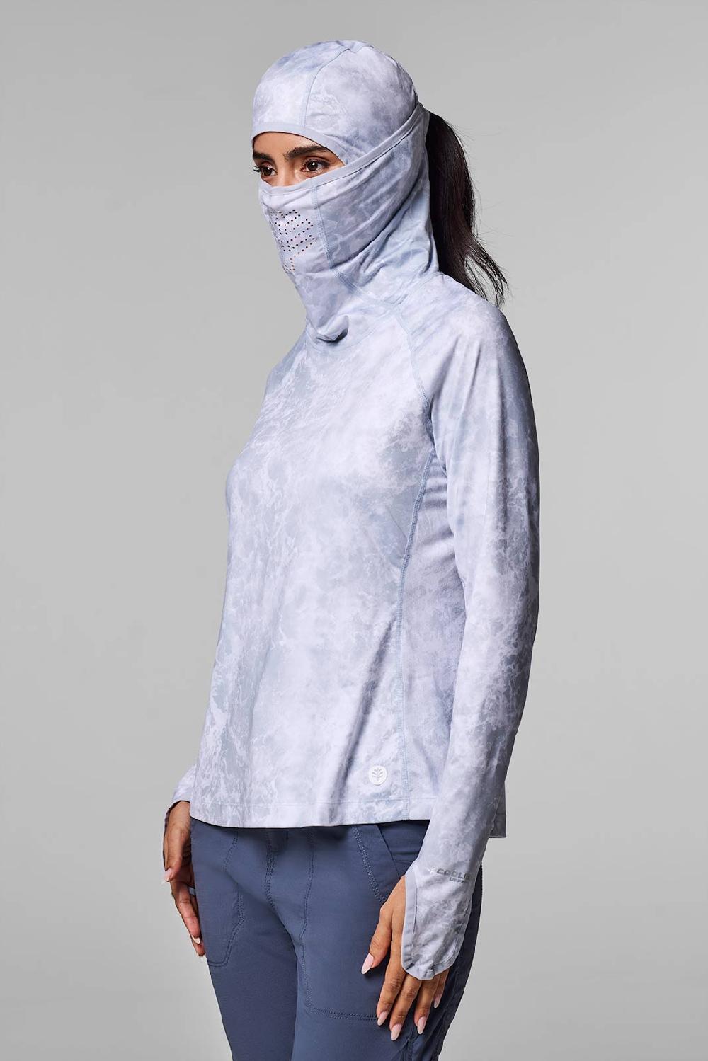 coolibar Women's Vented Paros Fishing Hoodie | Grey Water Print