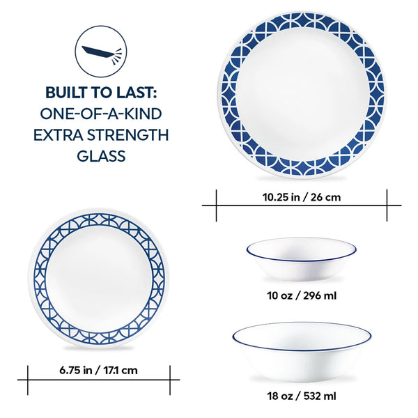 Corelle Corelle® Cobalt Circles 16-piece Mugless Dinnerware Set Service Of 4