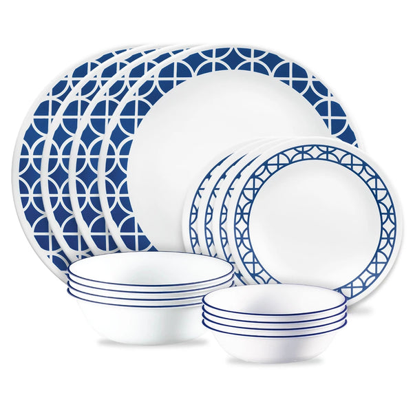 corelle Corelle® Cobalt Circles 16-piece Mugless Dinnerware Set Service of 4