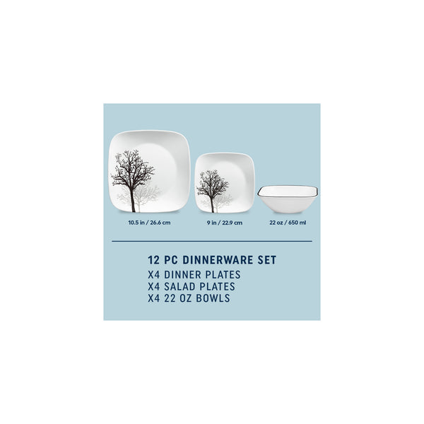 Corelle Corelle® Square Timber Shadows 12-piece Dinnerware Set Service For 4