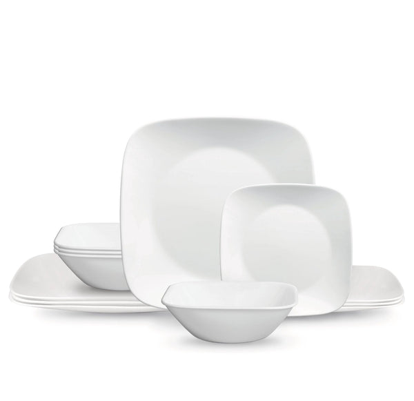 corelle Corelle® Square™ Pure White 12-piece Dinnerware Set with Appetizer Plates Service for 4