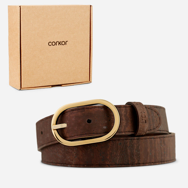 Corkor Belt Women Cork 30mm - Gold Buckle