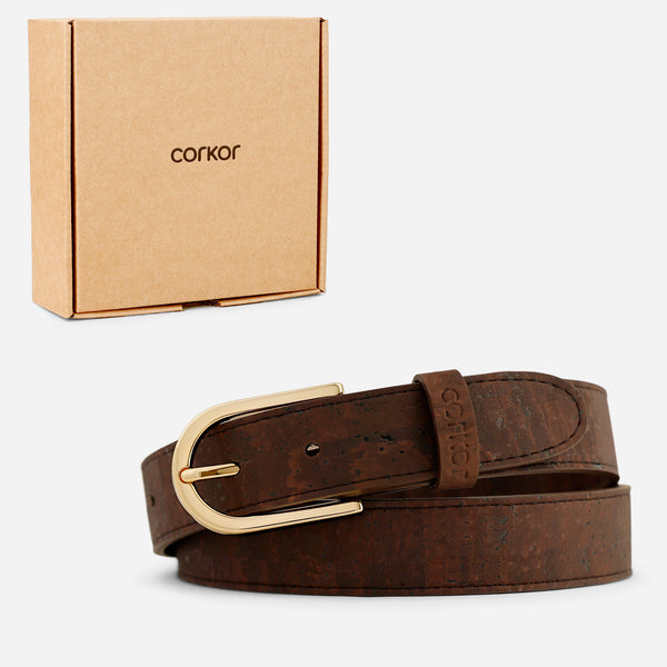 Corkor Cork Belt Women 30mm (1 1/8") - Gold Buckle