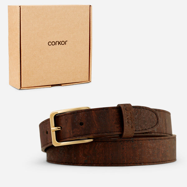 Corkor Women Cork Belt 1 18" (30mm) - Gold Buckle