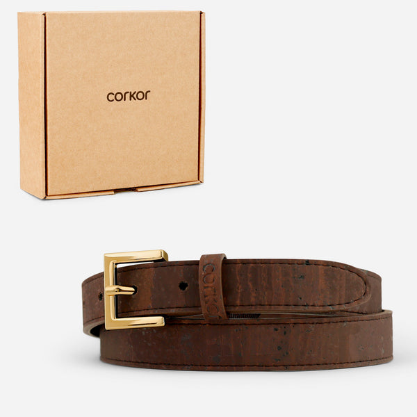 Corkor Women Cork Belt 1" (25mm) - Gold Buckle