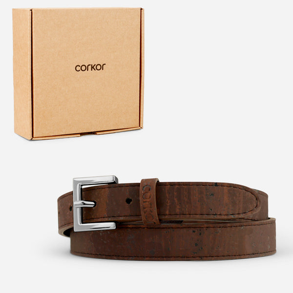 Corkor Women Cork Belt 1" (25mm) - Silver Buckle