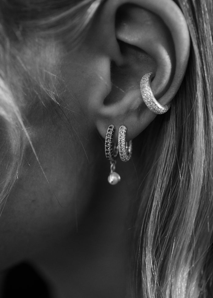 Cornelia Webb Stoned Drop Hoop Earring | Pearl
