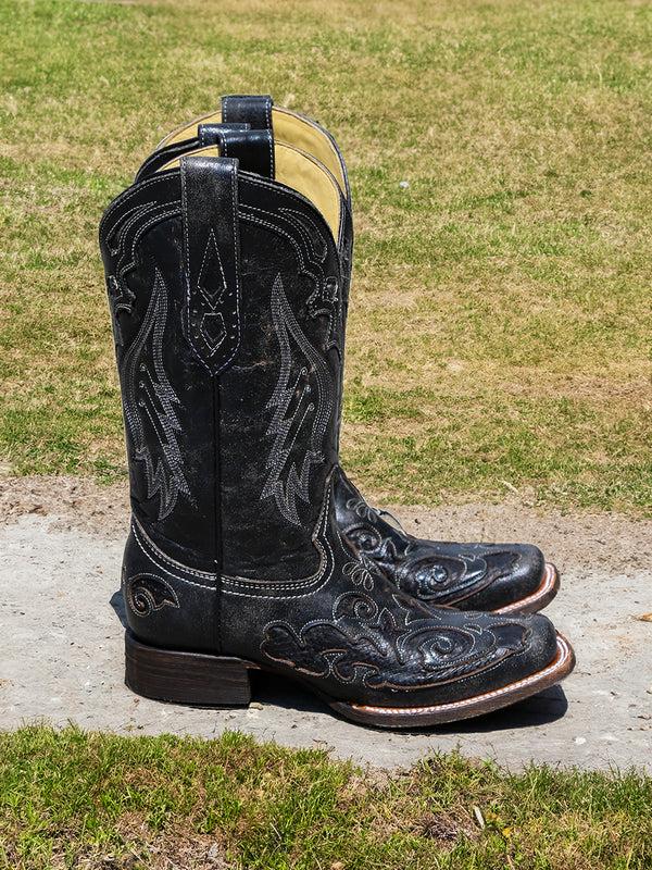 Corral Boots A2402 - WOMEN'S BLACK EMBROIDERY SNAKE INLAY SQUARE TOE COWBOY BOOT