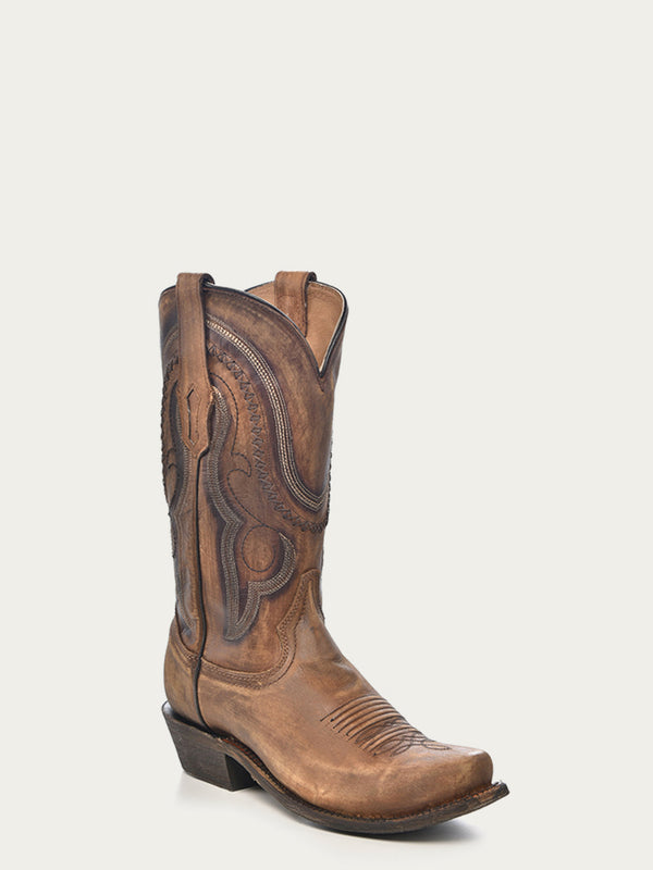 corral boots A3479 - MEN'S GOLDEN BROWN WOVEN DETAIL NARROW SQUARE TOE COWBOY BOOT