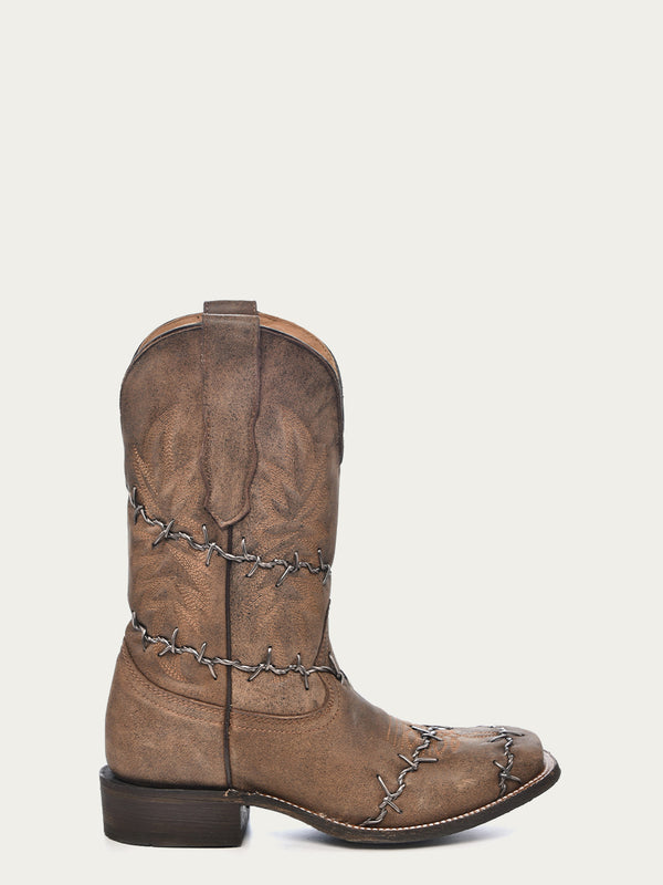 Corral Boots A3532 - MEN'S BARBED WIRE BROWN SQUARE TOE COWBOY BOOT