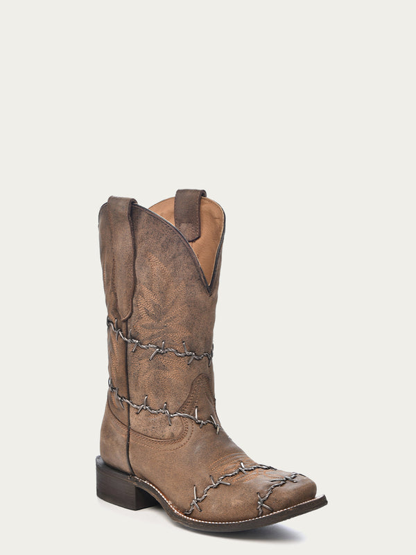 corral boots A3532 - MEN'S BARBED WIRE BROWN SQUARE TOE COWBOY BOOT