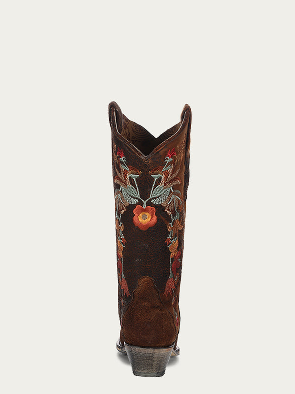 Corral Boots A3597 - WOMEN'S MULTICOLOR FLORAL EMBROIDERY CHOCOLATE LAMB SNIP TOE COWBOY BOOT