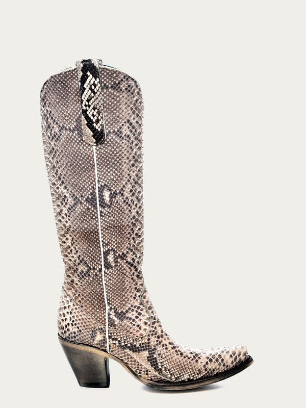 Corral Boots A3789 - WOMEN'S GENUINE FULL PYTHON TALL TOP SNIP TOE COWBOY BOOT